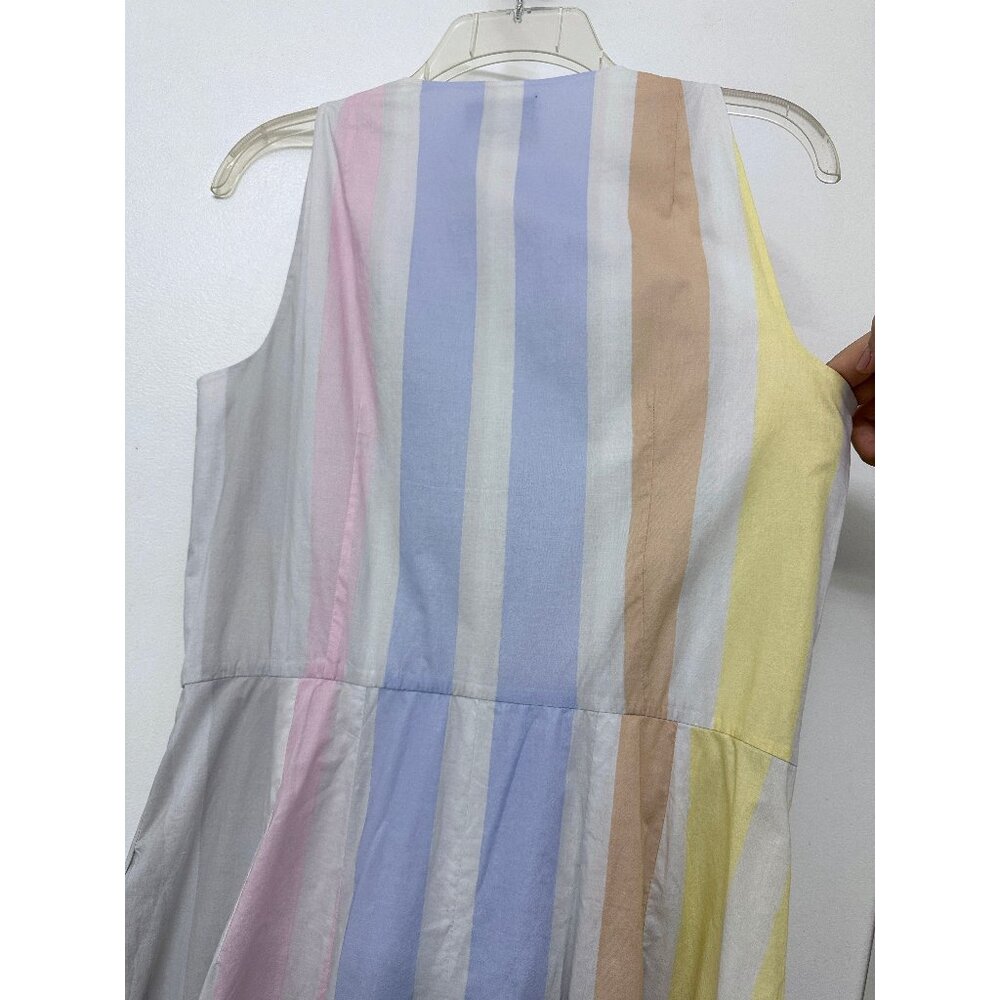 Akris Pastel Stripe Bars Print Shirt Dress Midi Pleated Colorblock Variazioni 8 - Picture 12 of 15